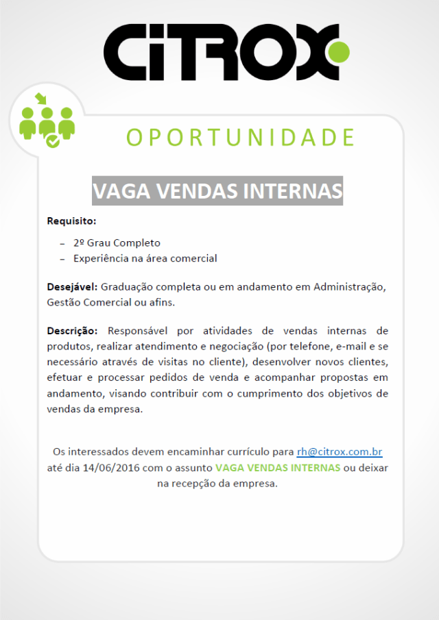 Vaga Vendas Internas
